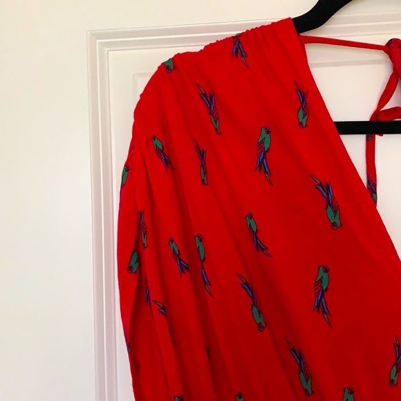 Bird print red Long maxi dress - Picture 2 of 2